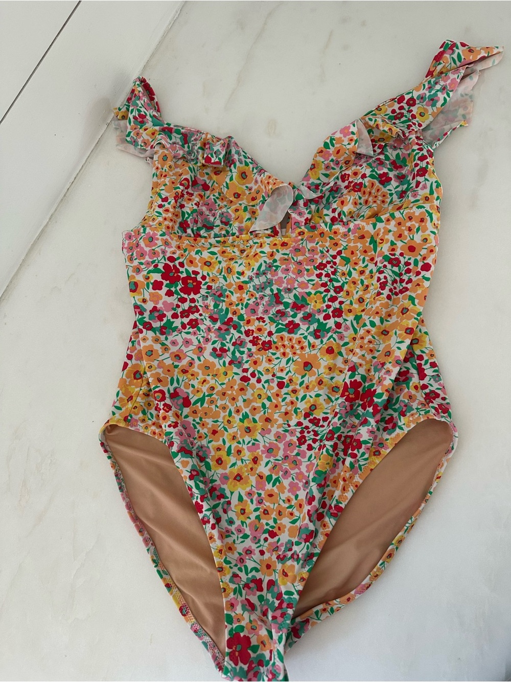 J crew women’s Floral Ruffle One-Piece Swimsuit - Multicolor